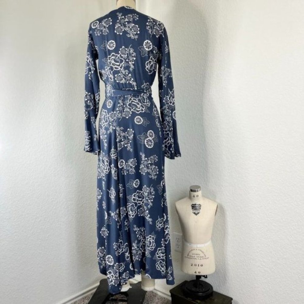 Faithfull the Brand Carioca Navy Blue Floral Print Wrap Dress - Picture 6 of 9